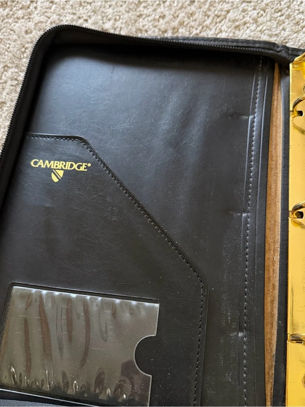 Cambridge Black Leather Organizer Cards Paper Three Gold 1